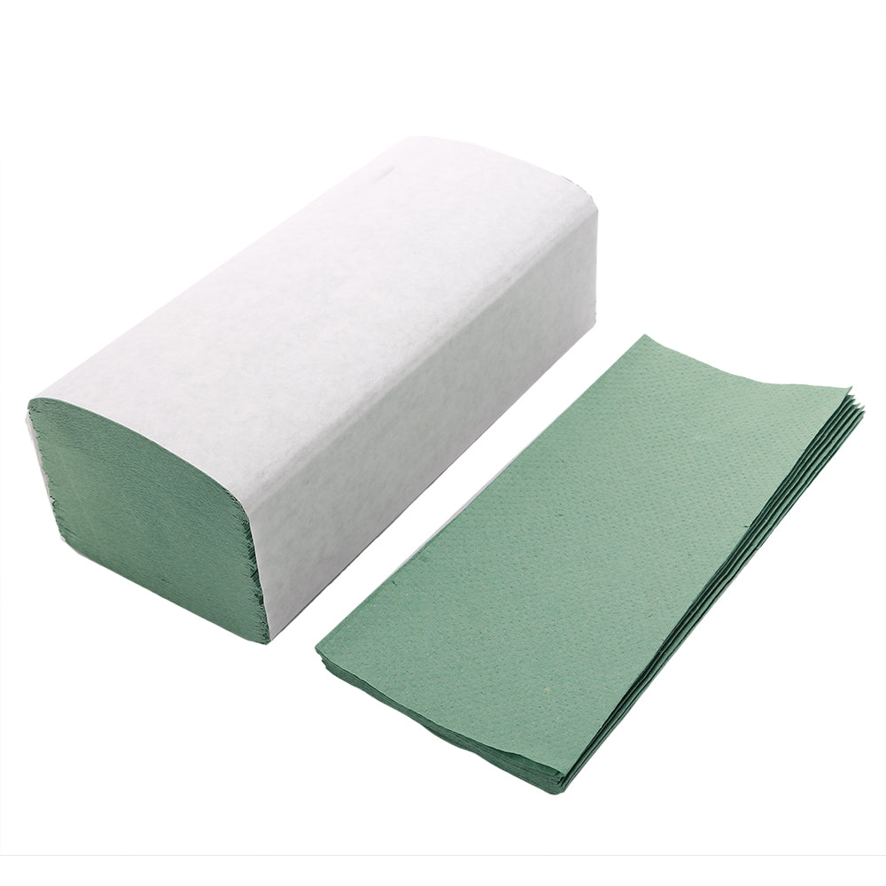 1 Ply 'V' Economy Green Hand Towels (250 x 230mm)