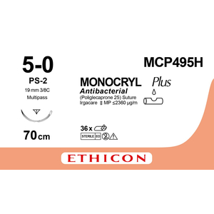 MCP495H - MONOCRYL 5/0 19mm 3/8 multipass reverse Cutting