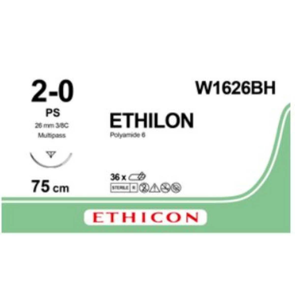 W1626BH - ETHILON BLACK 2/0 (45cm) with 26mm  ⅜ CIRCLE REVERSE CUTTING P NEEDLE