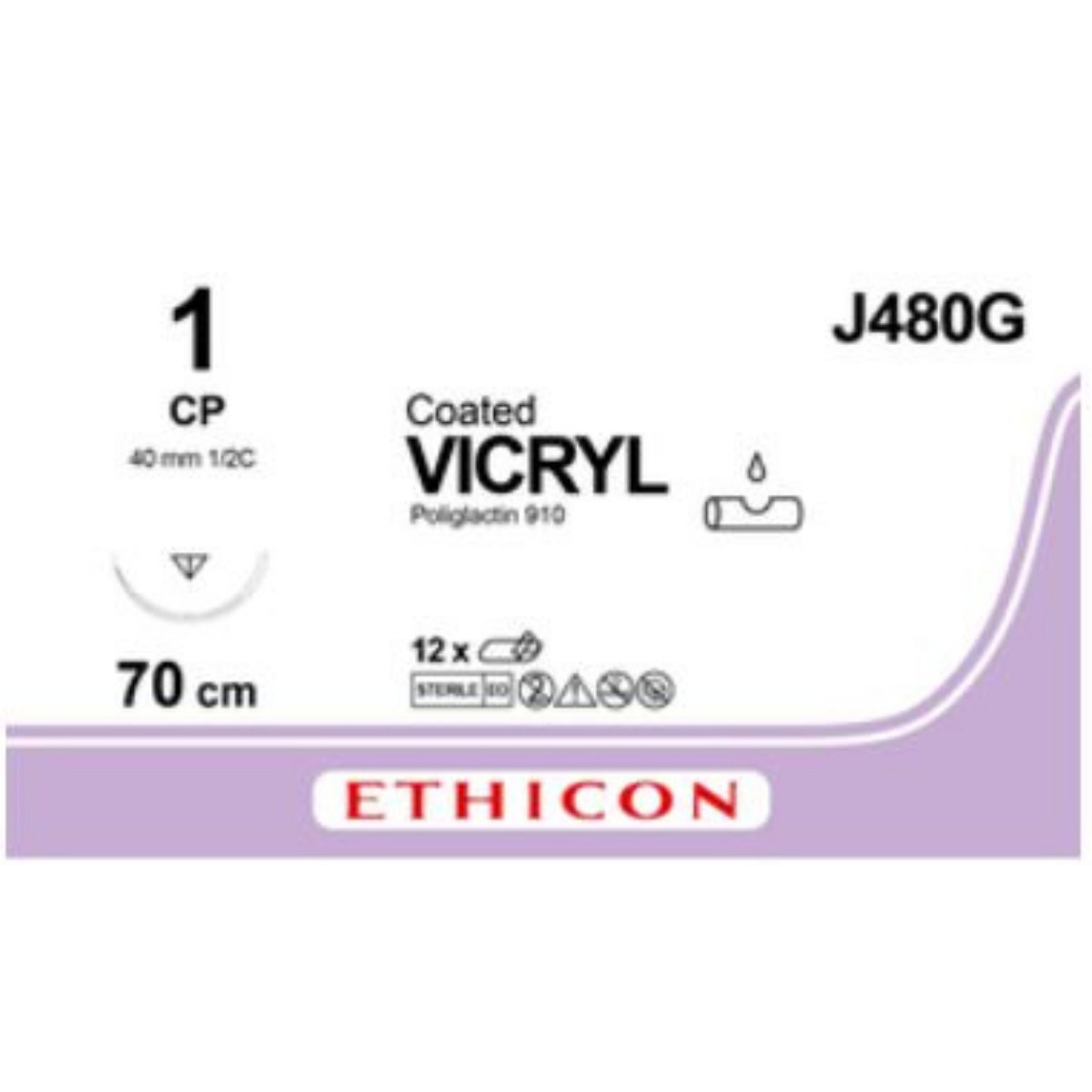 J480G - VICRYL VIOLET 1 (75CM) 40MM ½ CIRCLE REVERSE CUTTING NEEDLE