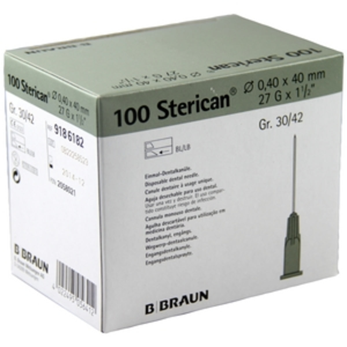 STERICANN NEEDLE 27G X 1.5 0.40 X 40MM GREY