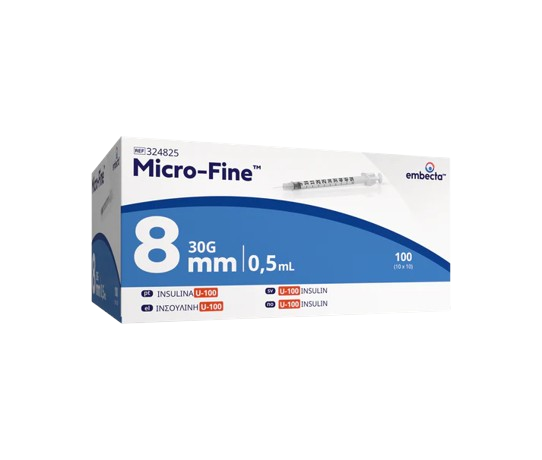 BD Micro-Fine+ Insulin Syringe 0.5ml, 30G x 8mm – Box of 100