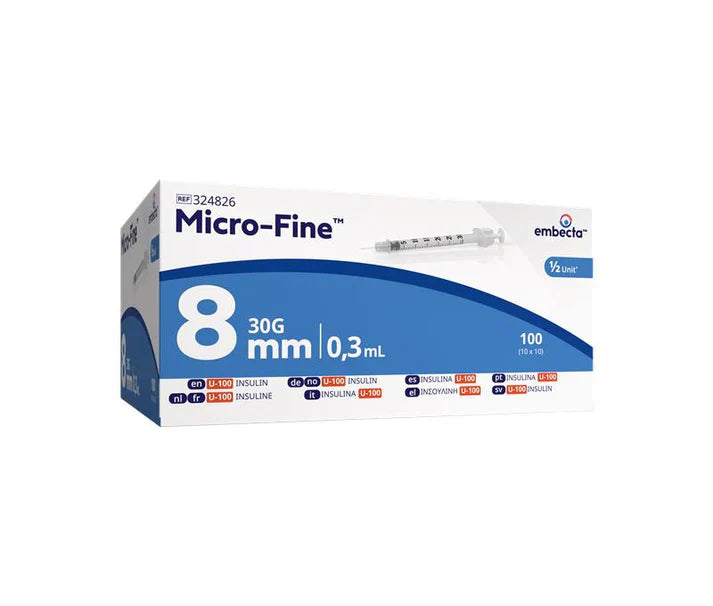 BD Micro-Fine+ Insulin Syringe 0.3ml, 30G x 8mm – Box of 100