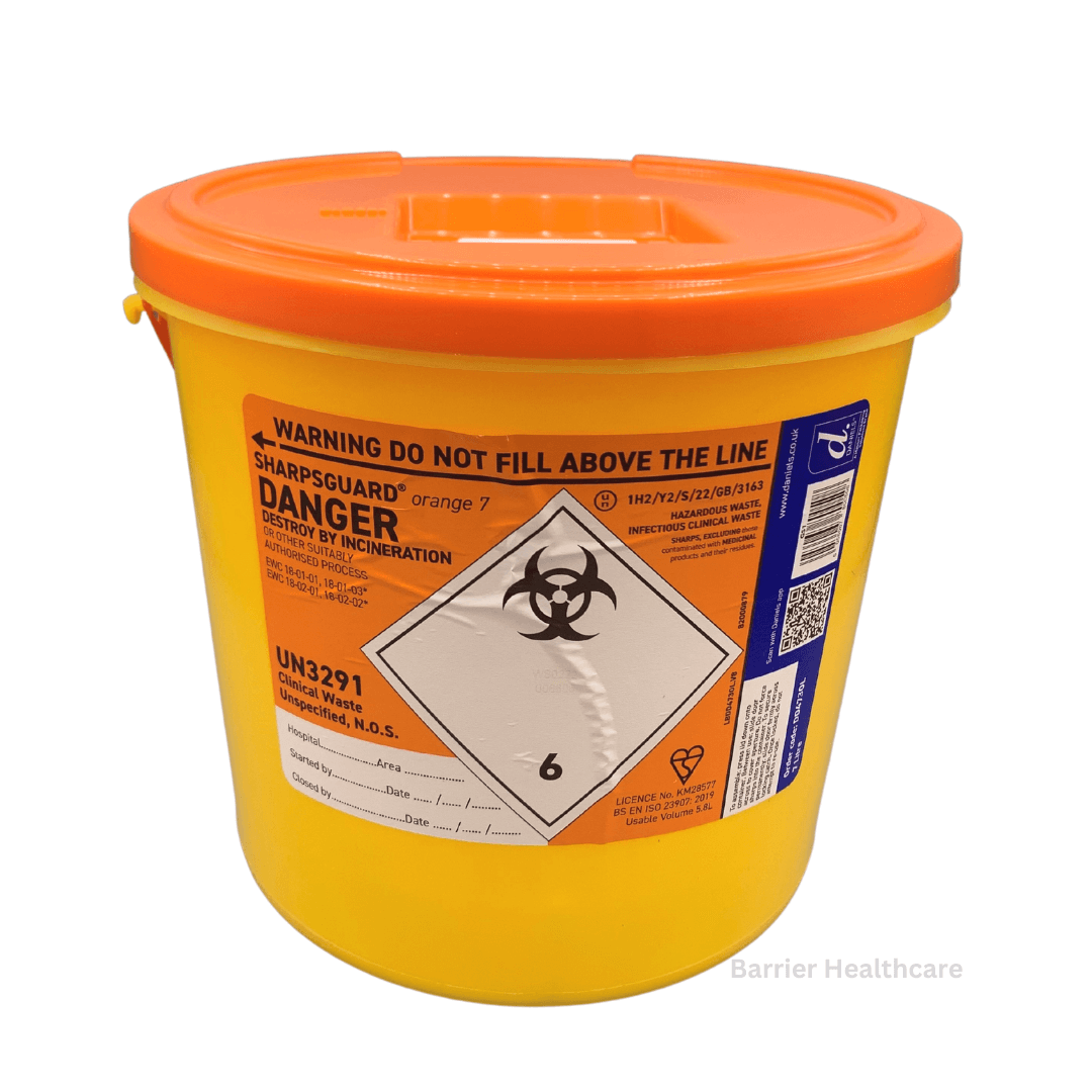 Sharps Bin Orange Lid 7 Litre