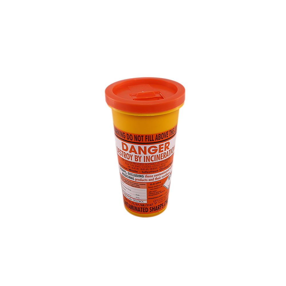 Sharps Bin 0.6 Litre Orange Lid