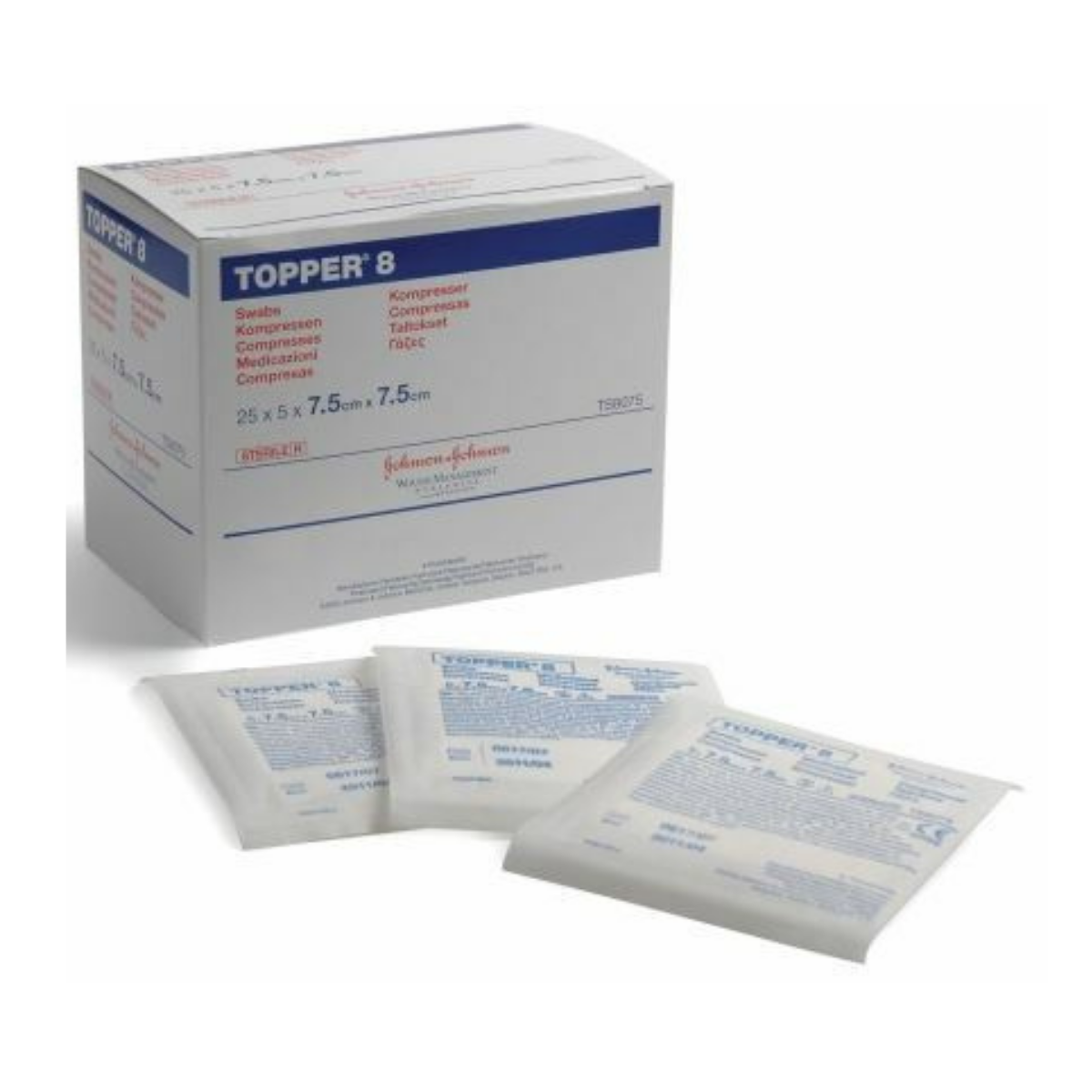 TOPPER 8 STERILE 4-PLY NON WOVEN SWABS 5/POUCH 7.5CM x 7.5CM