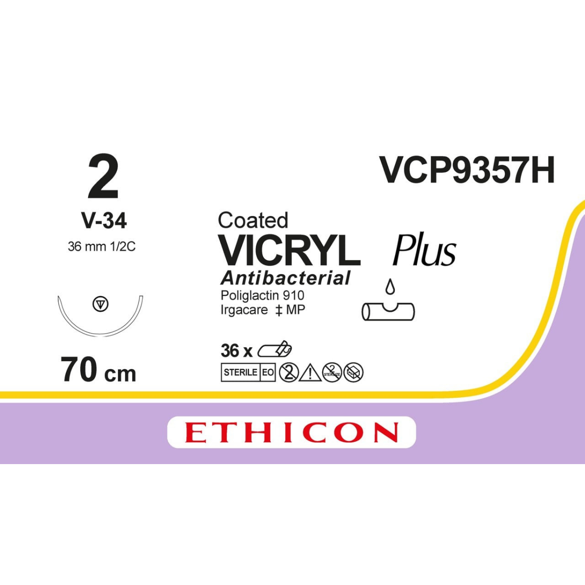 VCP9357H - Vicryl Plus 2-0 Braided Violet 70cm Tapercut
