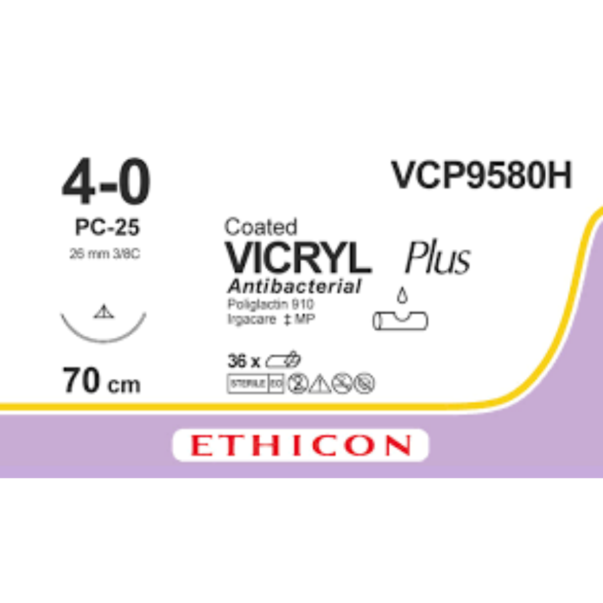 VCP9580H - Vicryl Plus 4-0 Braided Antibacterial Conventional
