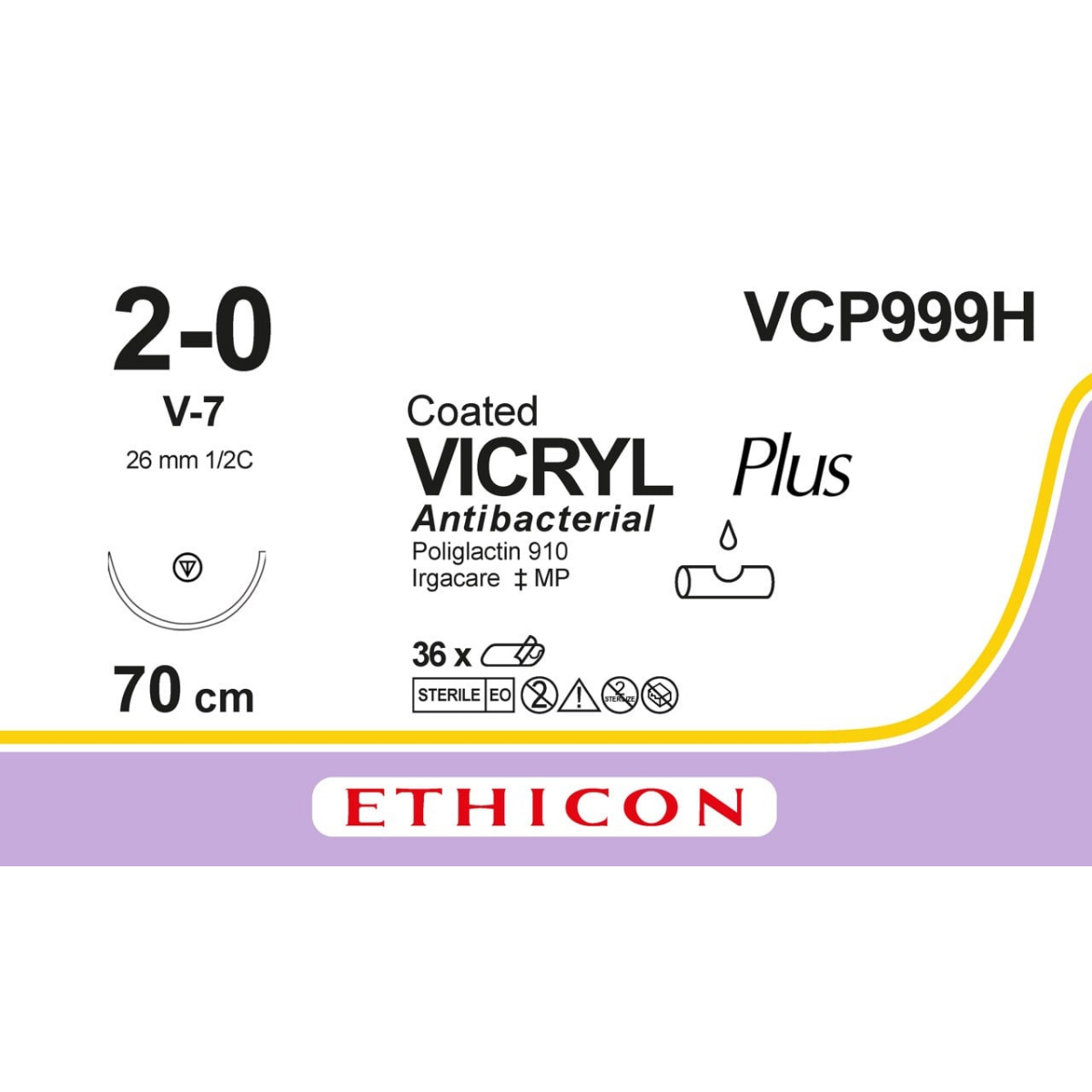 VCP999H - Vicryl Plus 2-0 Braided Antibacterial Tapercut