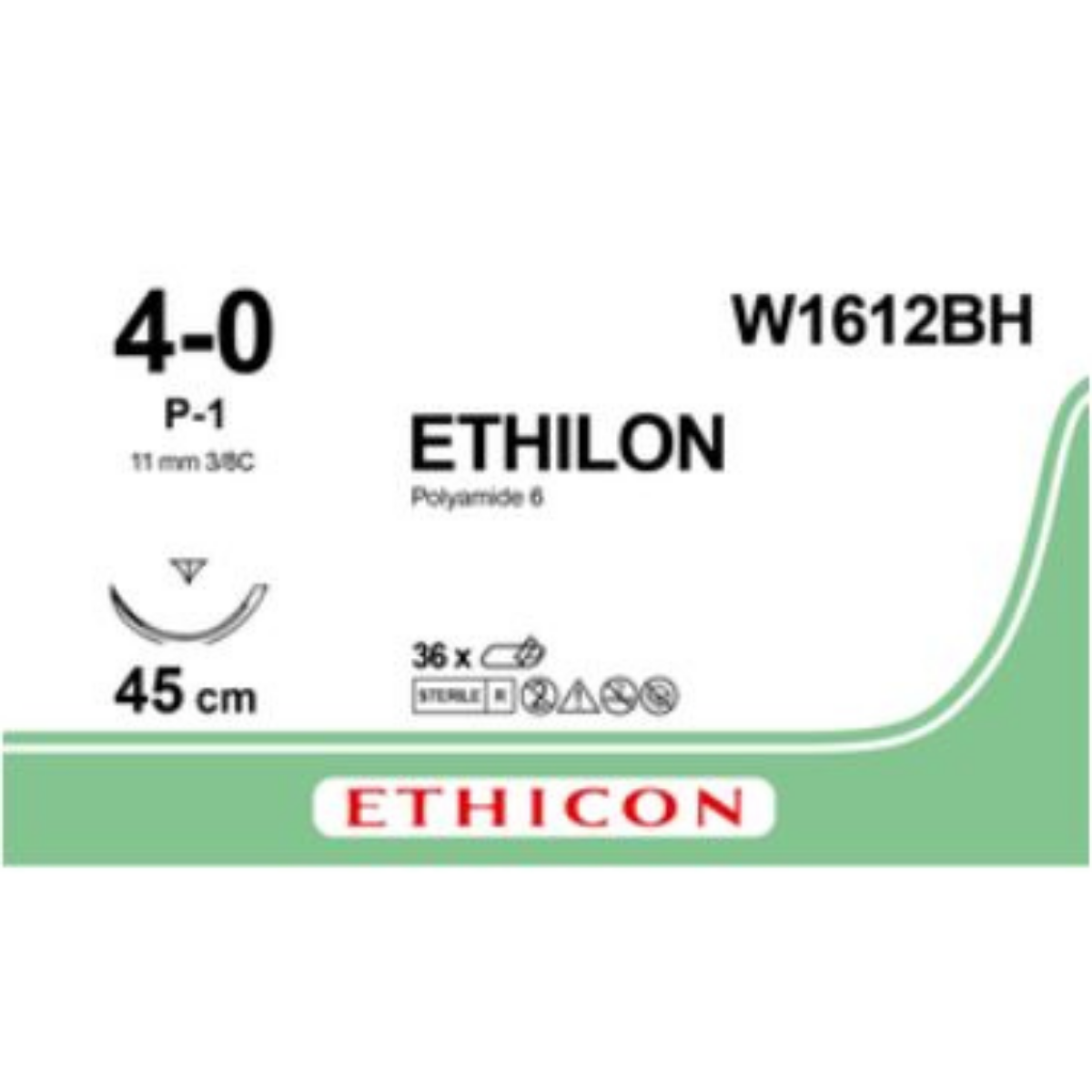 W1612BH - ETHILON BLACK 4/0 (45cm) with 11mm  ⅜ CIRCLE REVERSE CUTTING P NEEDLE