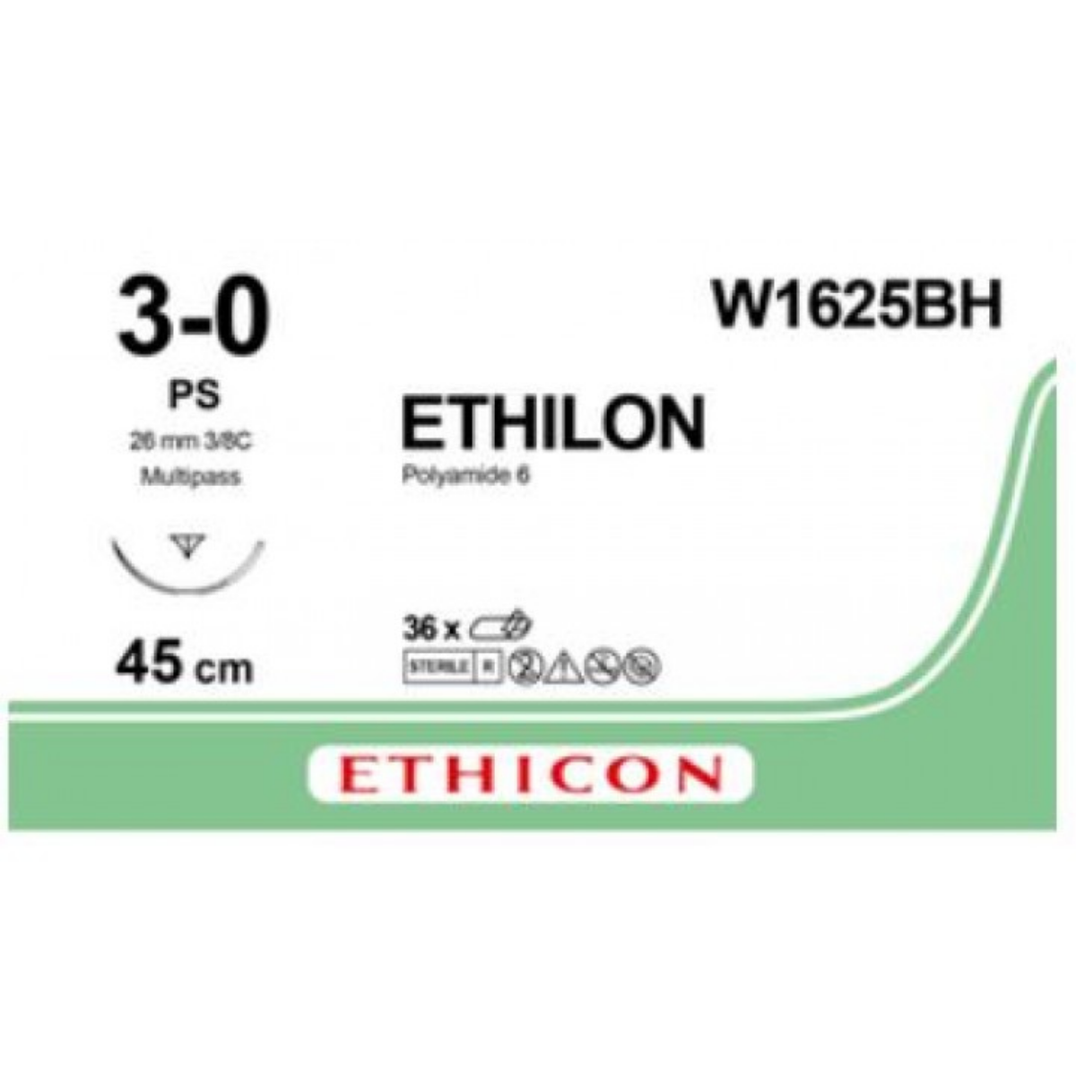 W1625BH - ETHILON BLACK 3/0 (45cm) with 26mm  ⅜ CIRCLE REVERSE CUTTING P NEEDLE