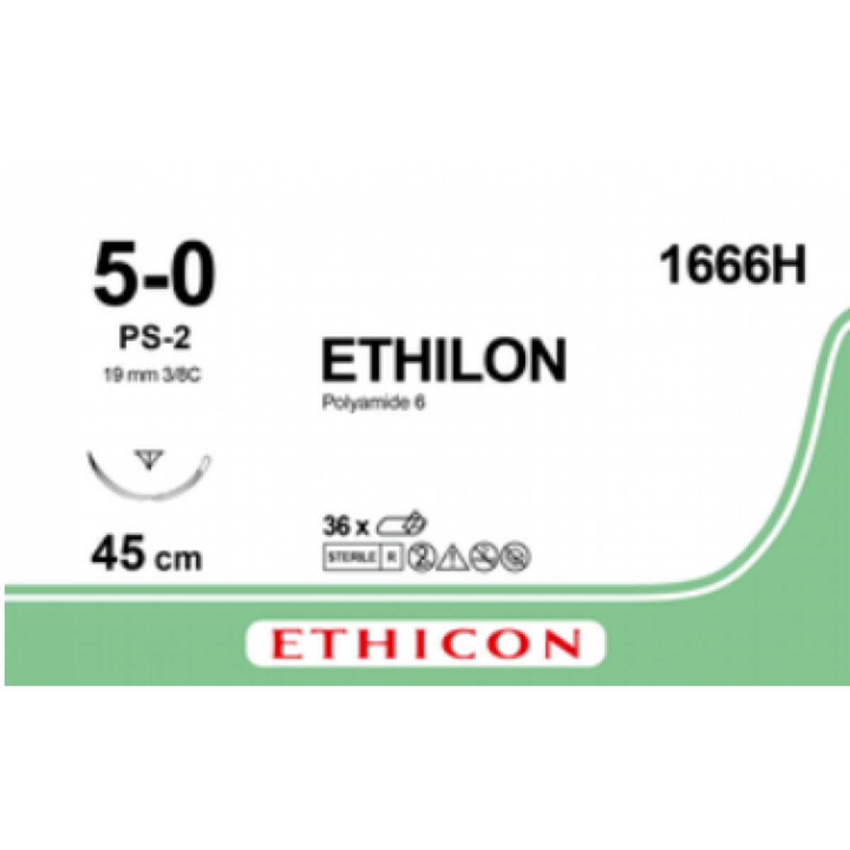 1666H - ETHILON BLACK 5/0 (45CM) 19MM ⅜ CURVED REVERSE CUTTING NEEDLE