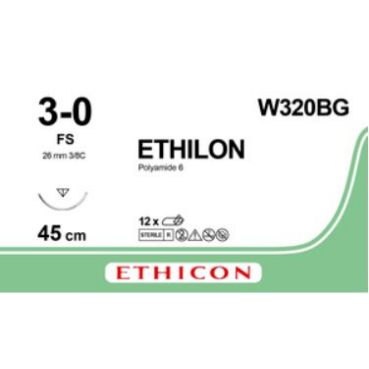 W320BG - ETHILON BLACK 3/0 (45CM) 26MM ⅜ CURVED REVERSE CUTTING NEEDLE MONOFILAMENT
