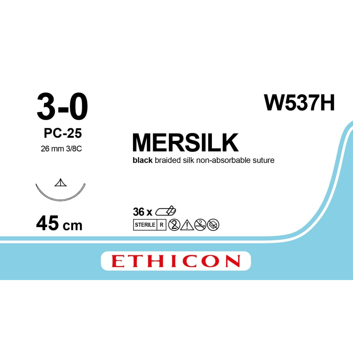 W537H - MERSILK BLACK 3/0 (45CM) 26MM ⅜ CONVENTIONAL CUTTING P  NEEDLE