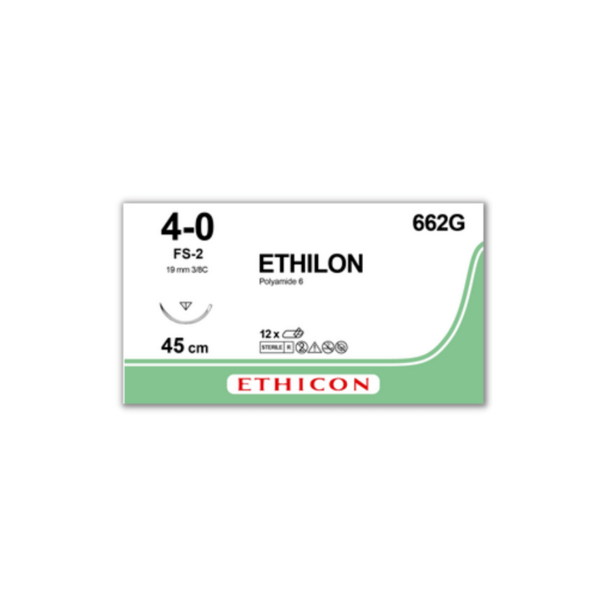 W662G - ETHILON BLACK  4/0 (45CM) 19MM ⅜ CURVED REVERSE CUTTING NEEDLE