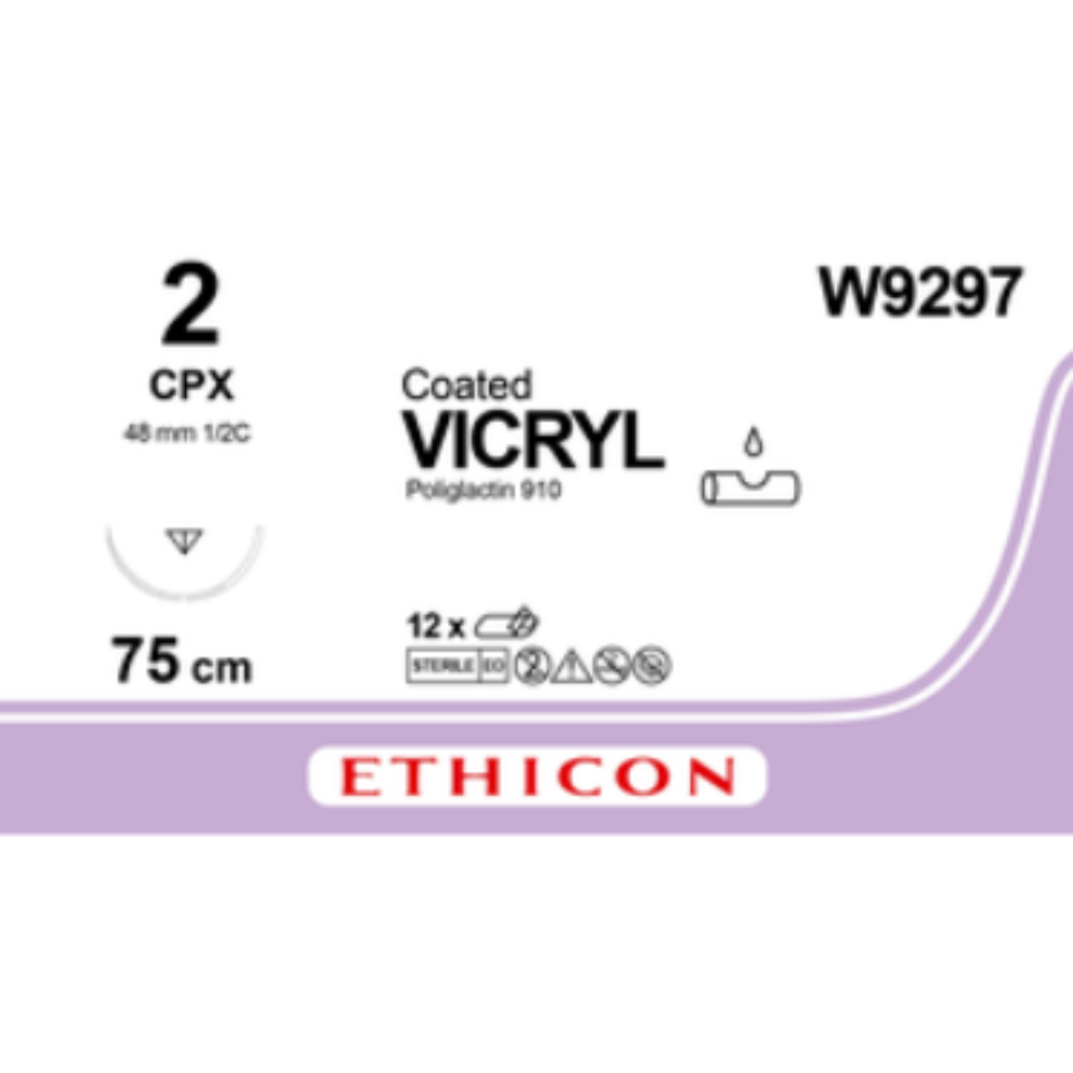 W9297 - VICRYL VIOLET 2 (75CM) 48MM ½ CIRCLE REVERSE CUTTING NEEDLE