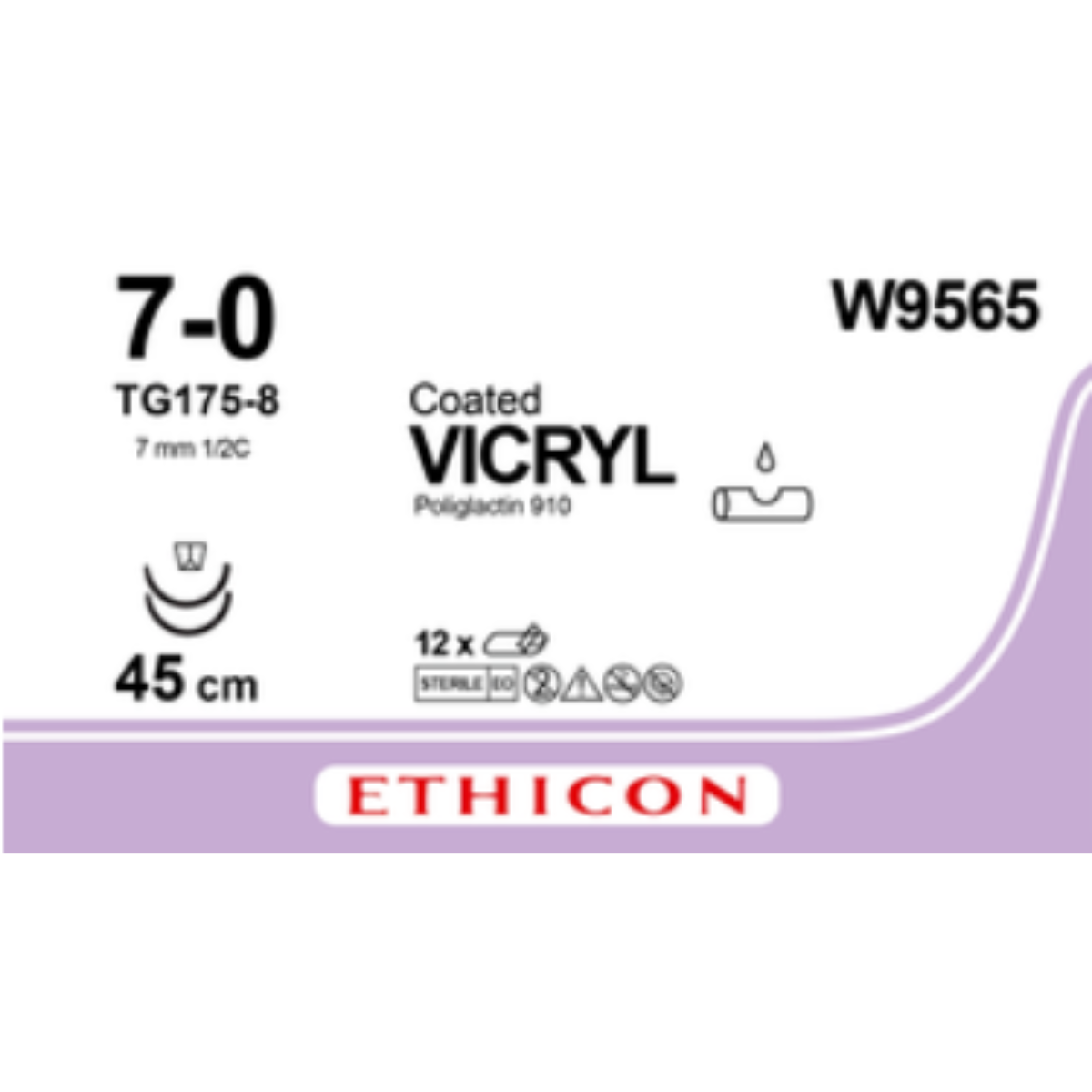 W9565 - Vicryl Violet 7/0 (45cm) 7mm ½ Circle Micro-point Spatula