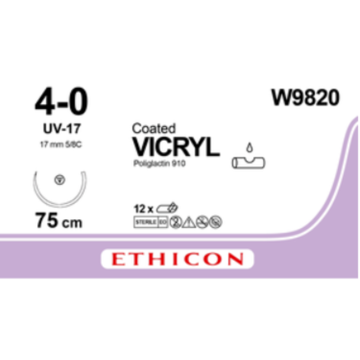 W9820 - VICRYL UNDYED 4/0 (75CM) 17MM ⅝ CIRCLE TAPERCUT P NEEDLE