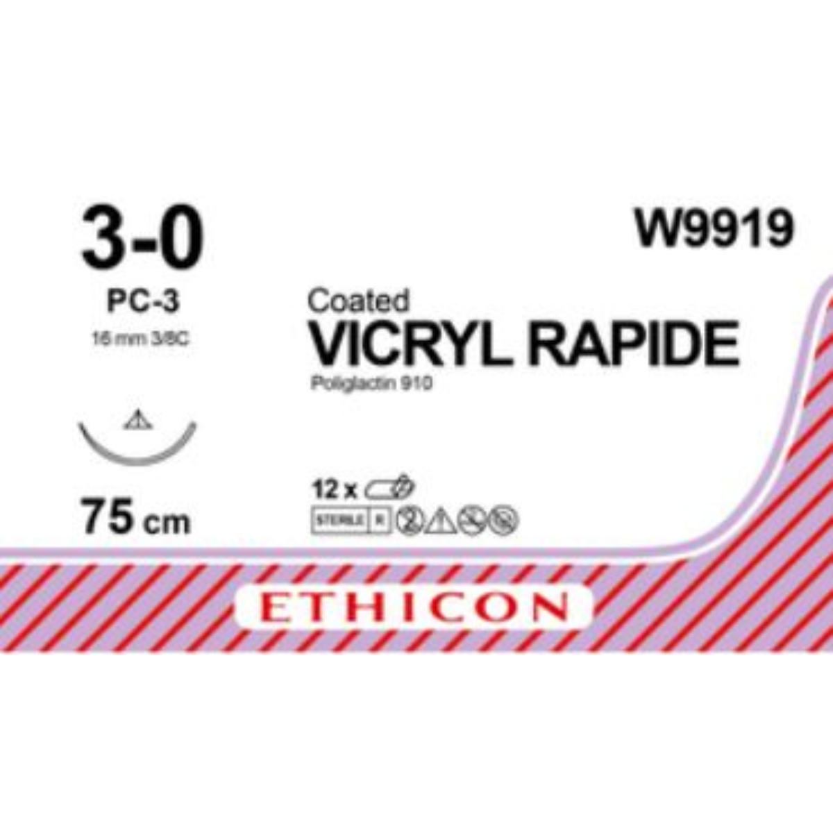 W9919 - VICRYL RAPIDE 3/0 (75CM) 16MM ⅜ CIRCLE CONVENTIONAL CUTTING P NEEDLE
