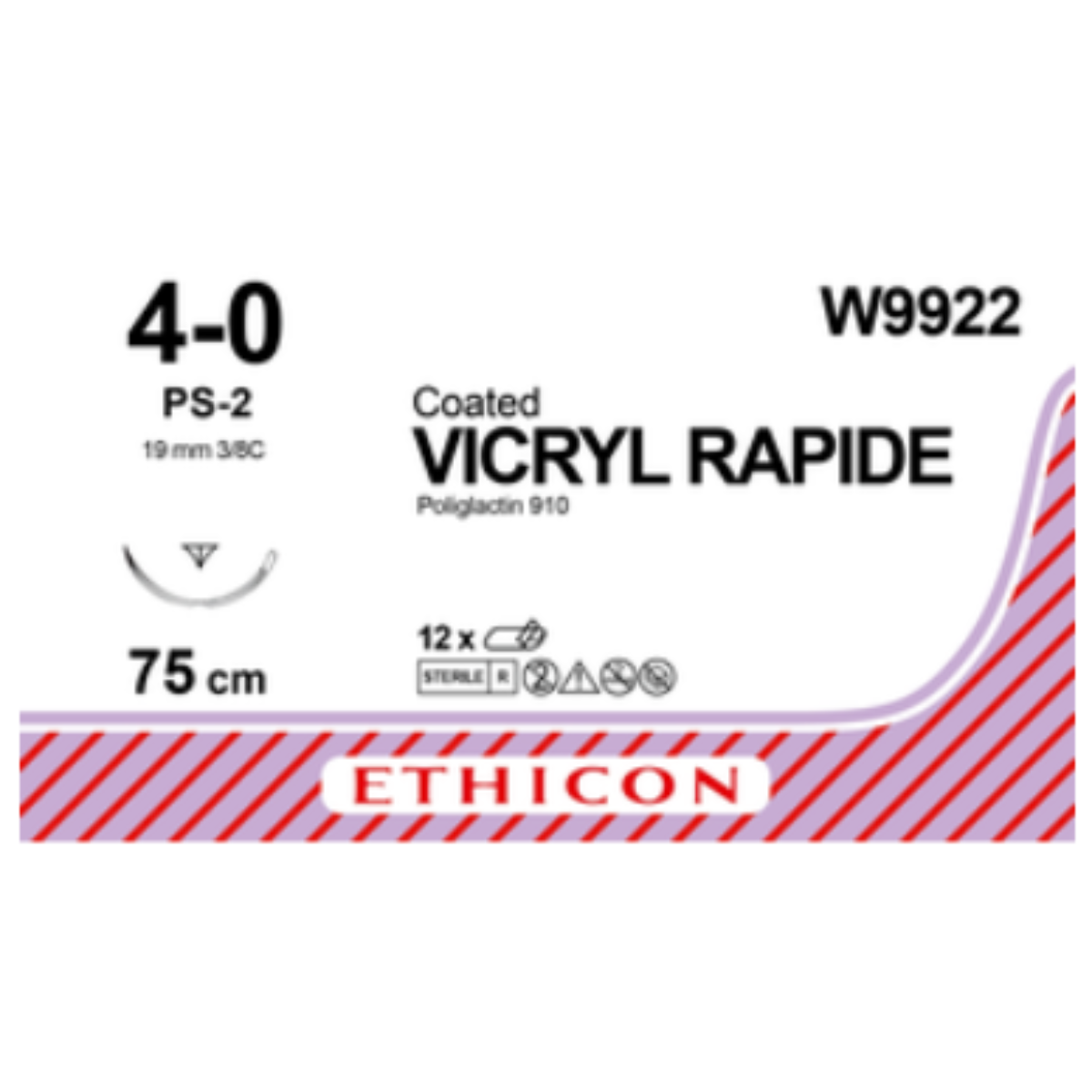 W9922 - VICRYL RAPIDE 4/0 (75CM) 19MM ⅜ CIRCLE REVERSE CUTTING P NEEDLE