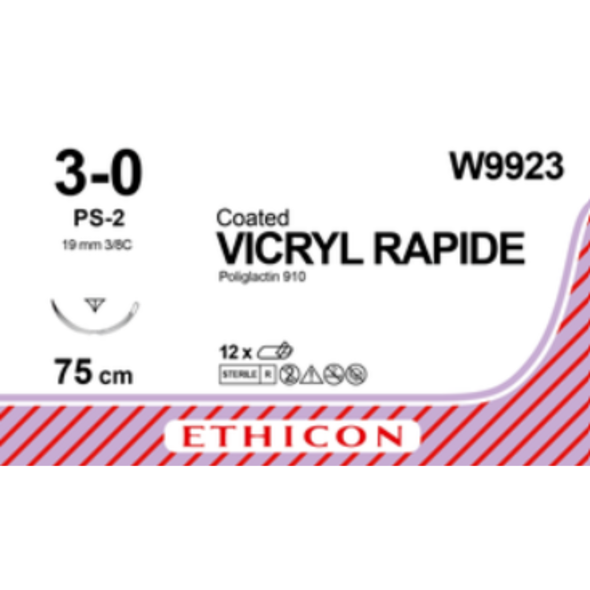 W9923 - VICRYL RAPIDE 3/0 (75CM) 19MM ⅜ CIRCLE REVERSE CUTTING P NEEDLE