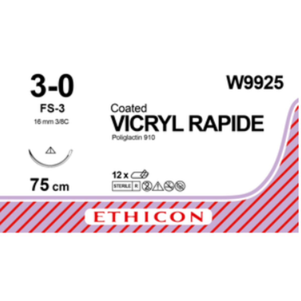 W9925 - VICRYL RAPIDE 3.0 (45CM) 16MM ⅜ CIRCLE CONVENTIONAL CUTTING NEEDLE