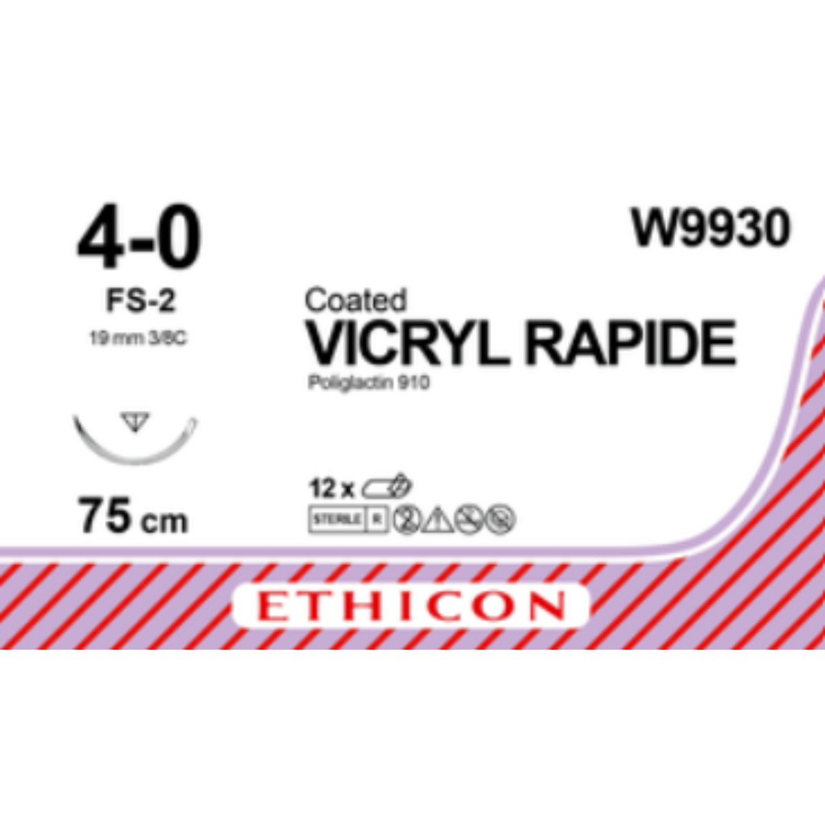 W9930 - VICRYL RAPIDE 4/0 (75CM) 19MM ⅜ CIRCLE REVERSE CUTTING NEEDLE