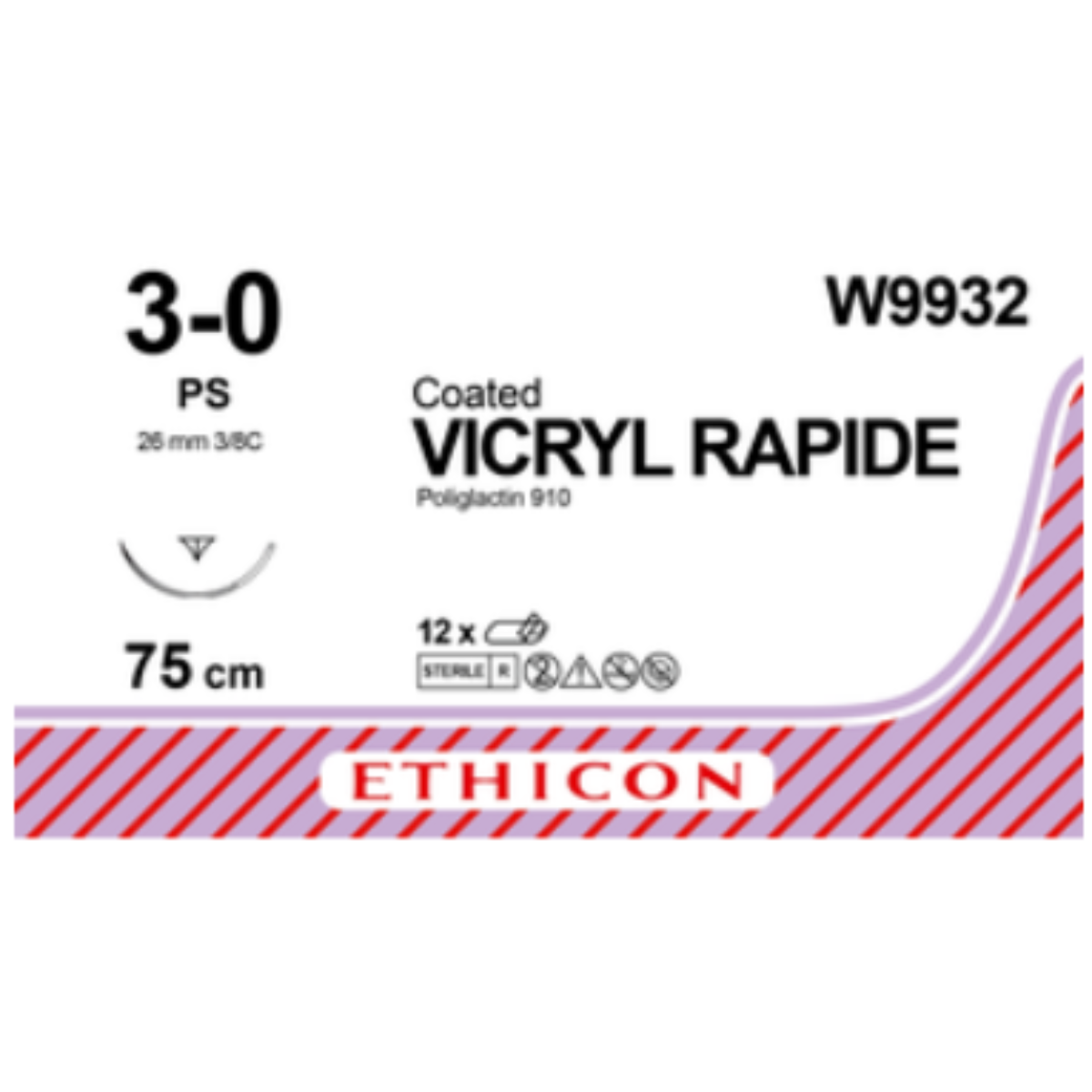 W9932 - VICRYL RAPIDE 3/0 (75CM) 26MM ⅜ CIRCLE REVERSE CUTTING P NEEDLE