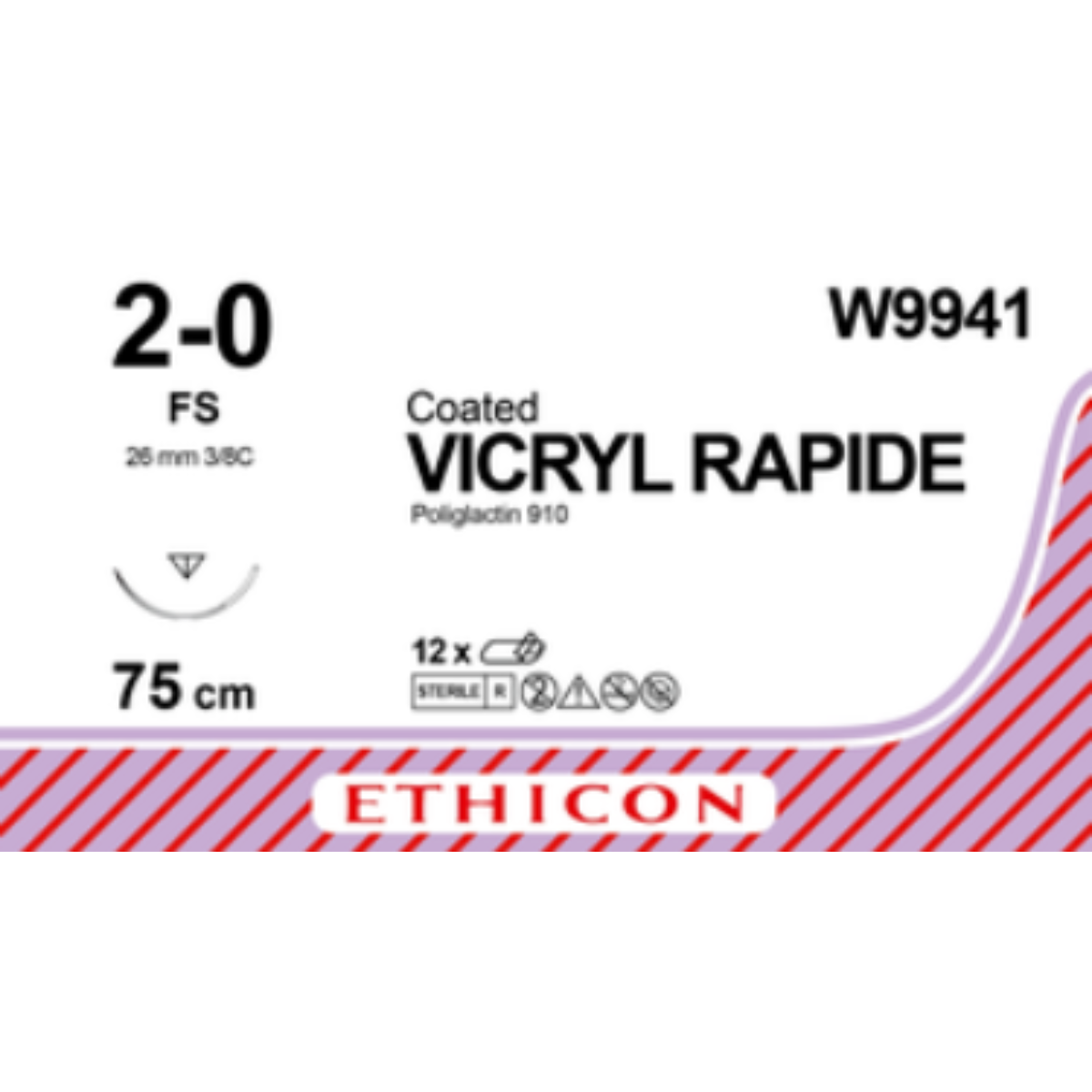 W9941 - VICRYL RAPIDE 2/0 (75CM) 26MM ⅜ CIRCLE REVERSE CUTTING NEEDLE