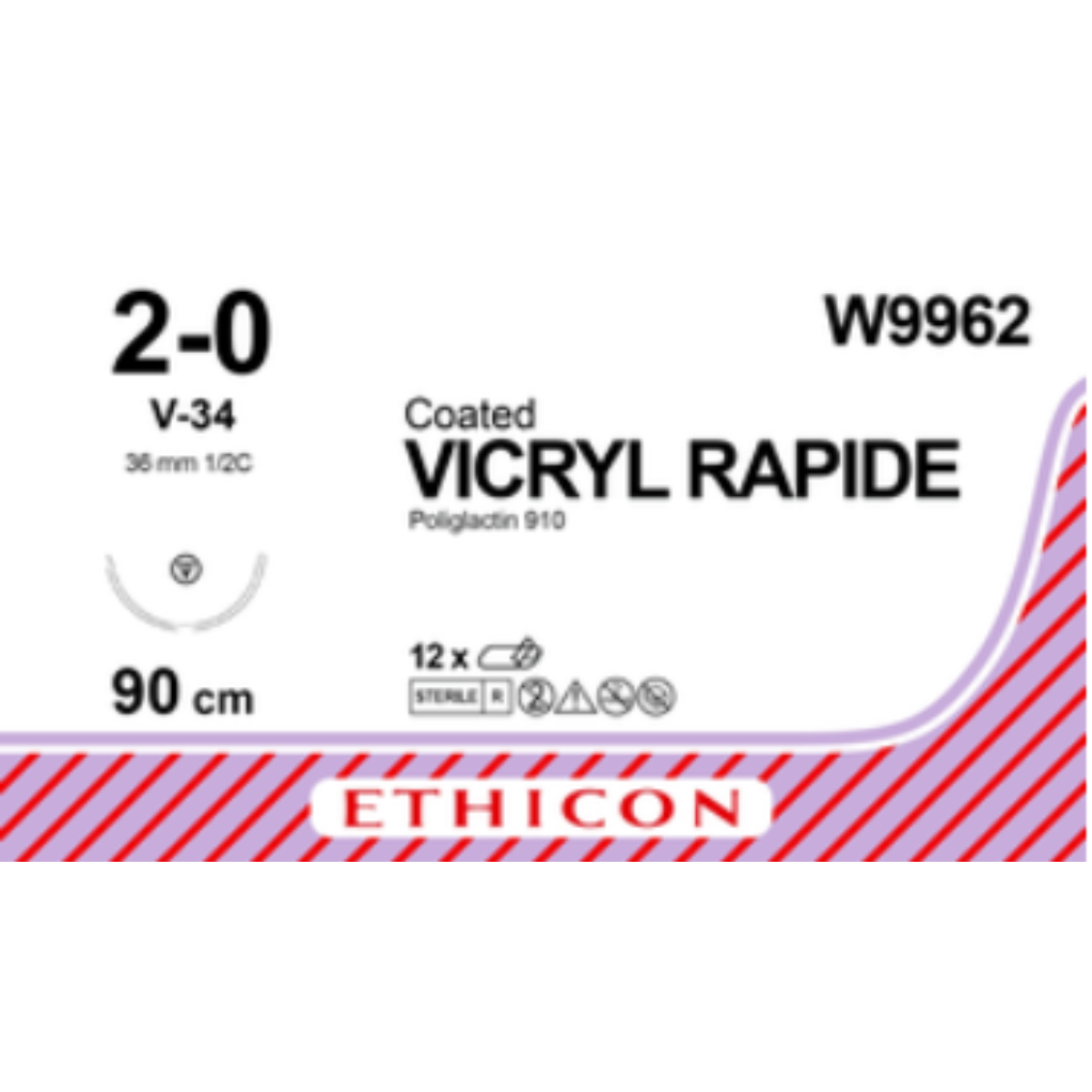 W9962 - VICRYL RAPIDE 2/0 (90CM) 36MM ½ CIRCLE TAPERCUT NEEDLE
