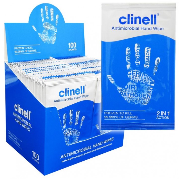 Clinell Antimicrobial Hand Wipes 100 Pack 