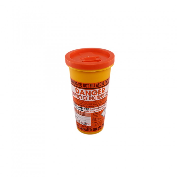 Sharps Bin 0.6 Litre Orange Lid 