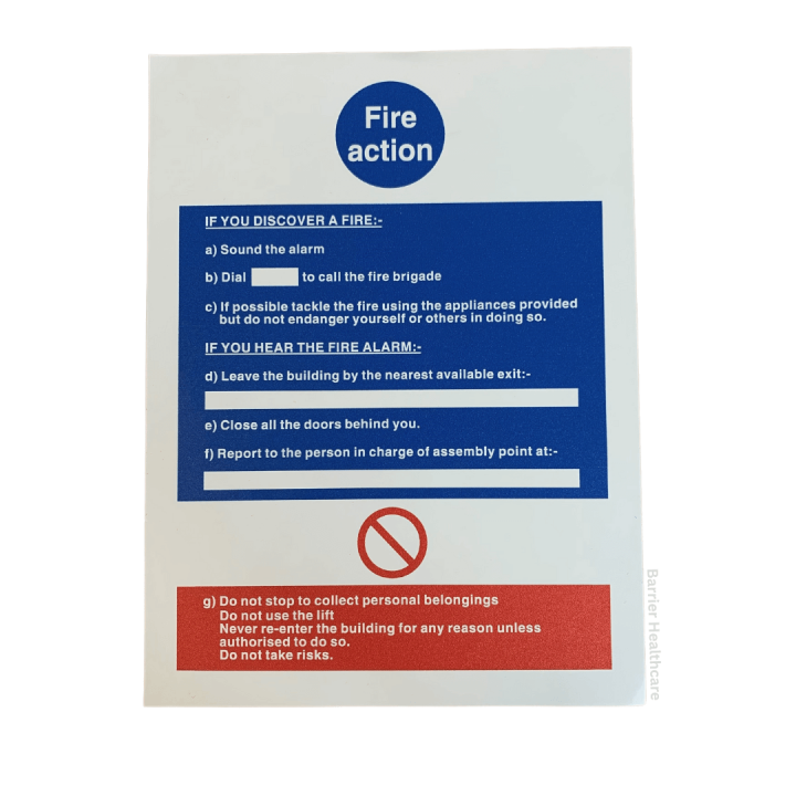 Fire Action Sign 15 x 20cm Adhesive Sticker