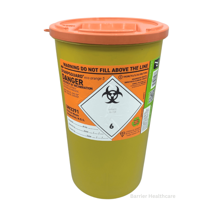 Eco Sharps Bin Orange Lid 5 Litre 