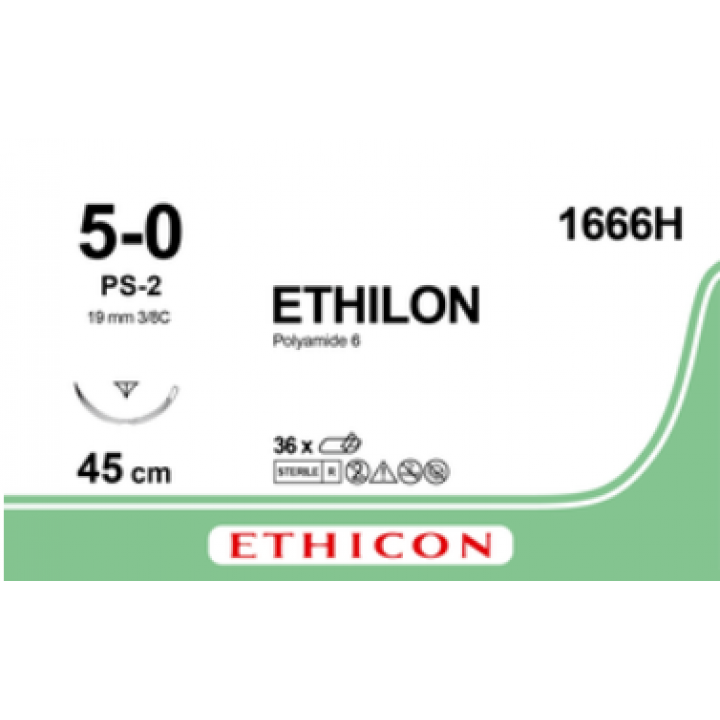 1666H - ETHILON BLACK 5/0 (45CM) 19MM ⅜ CURVED REVERSE CUTTING NEEDLE  