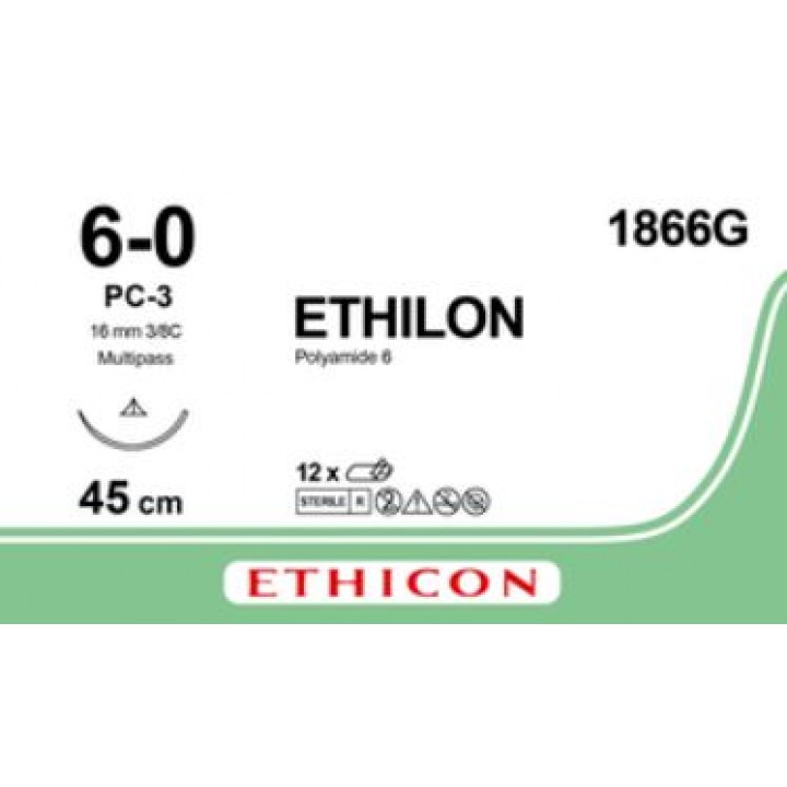 1866G - ETHILON BLACK 6/0 (45CM) 16MM ⅜ CIRCLE CUTTING P NEEDLE  