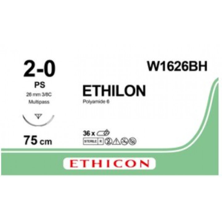 W1626BH - ETHILON BLACK 2/0 (45cm) with 26mm  ⅜ CIRCLE REVERSE CUTTING P NEEDLE 