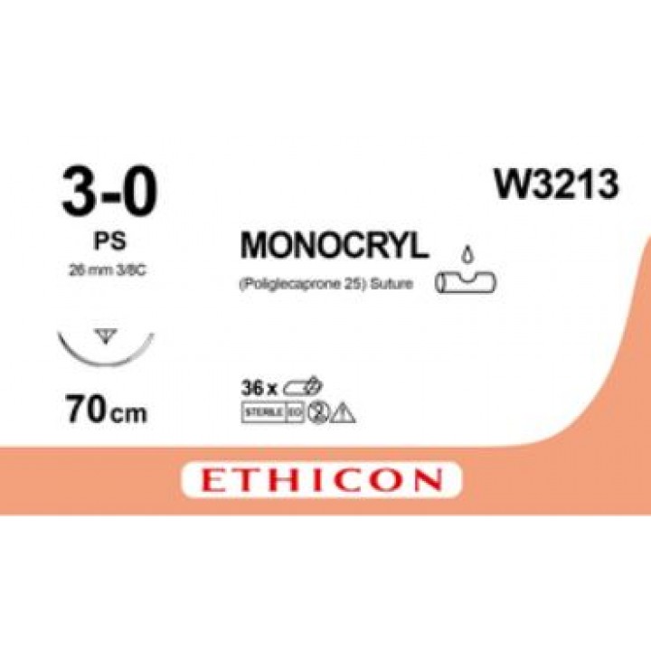 MONOCRYL 3/0 (70CM) 26MM ⅜ CIRCLE CONVENTIONAL CUTTING P NEEDLE