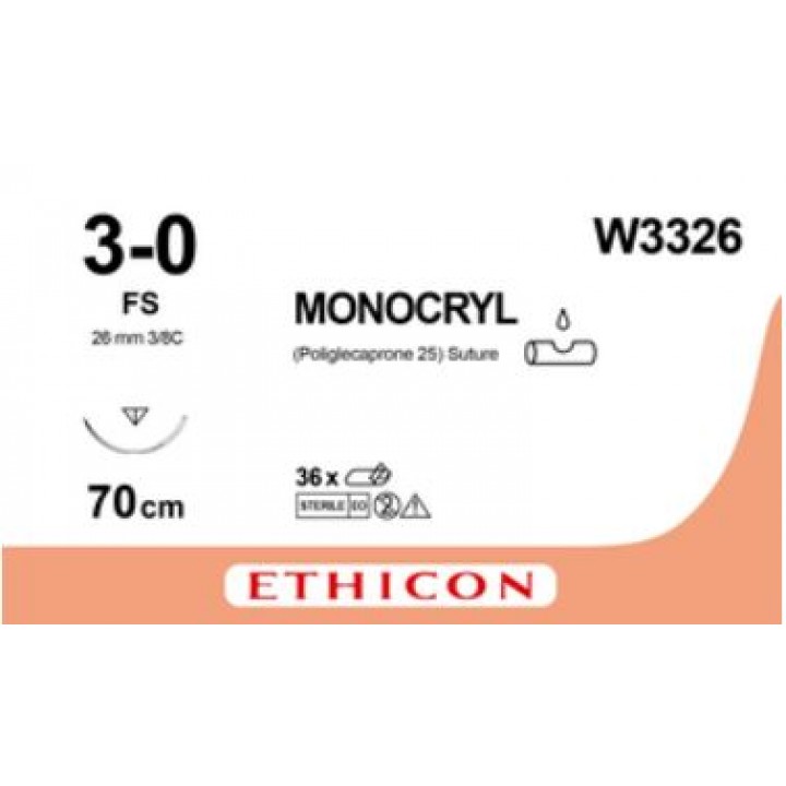 MONOCRYL 3/0 (70CM) 26MM ⅜ CURVED REVERSE CUTTING NEEDLE