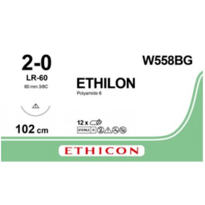 ETHILON BLACK 2/0 (100CM) 60MM ⅜ CIRCLE CONVENTIONAL CUTTING NEEDLE