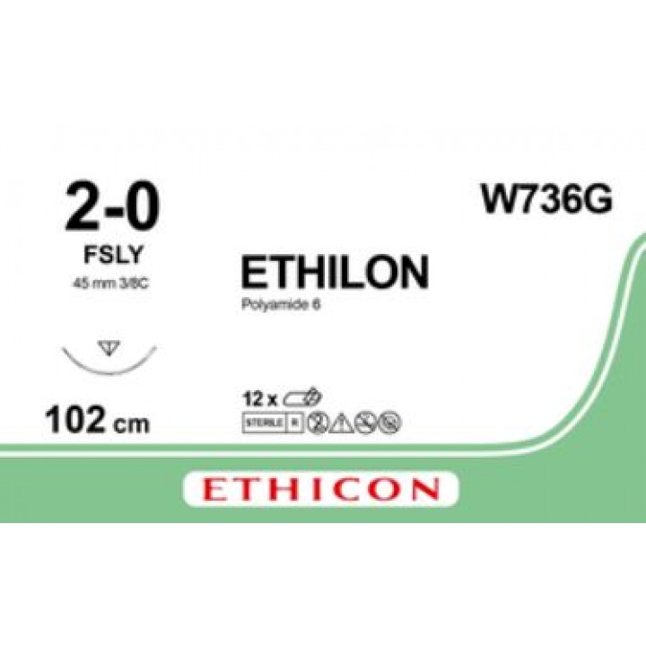 W736G - ETHILON BLACK 2/0 (45CM) 45MM ⅜ CURVED REVERSE CUTTING NEEDLE  