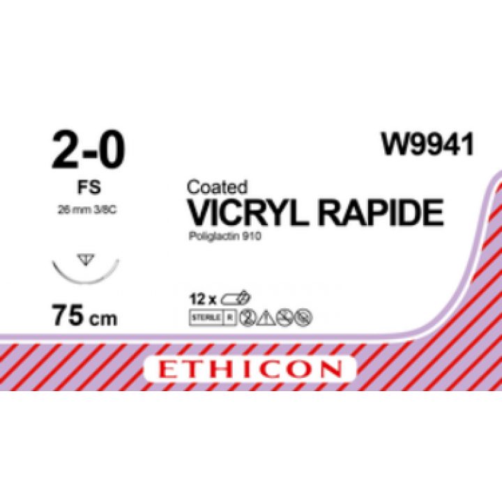 W9941 - VICRYL RAPIDE 2/0 (75CM) 26MM ⅜ CIRCLE REVERSE CUTTING NEEDLE