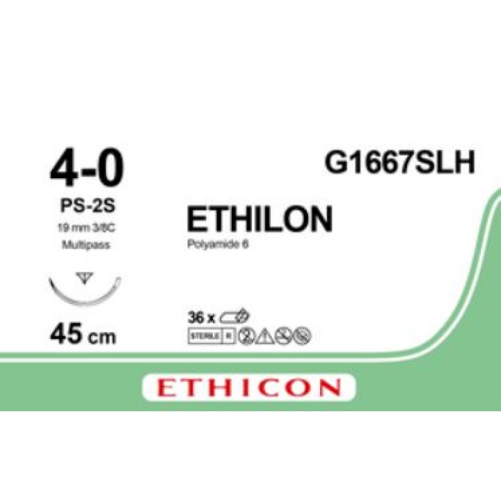 G1667SLH - ETHILON GREEN 4/0 (45CM) 19MM ⅜ CURVED REVERSE CUTTING P NEEDLE