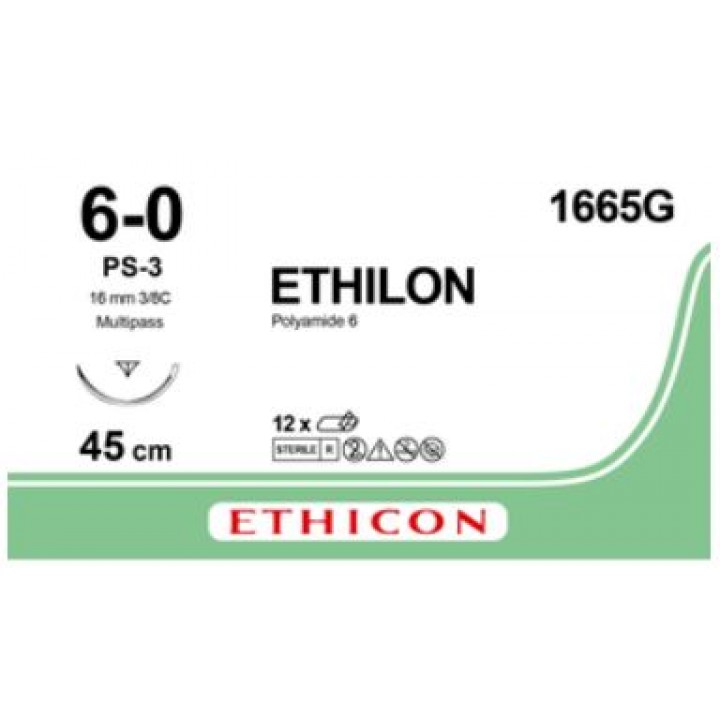 1665G - ETHILON BLACK 6/0 (45cm) with 16mm  ⅜ CIRCLE REVERSE CUTTING P NEEDLE 