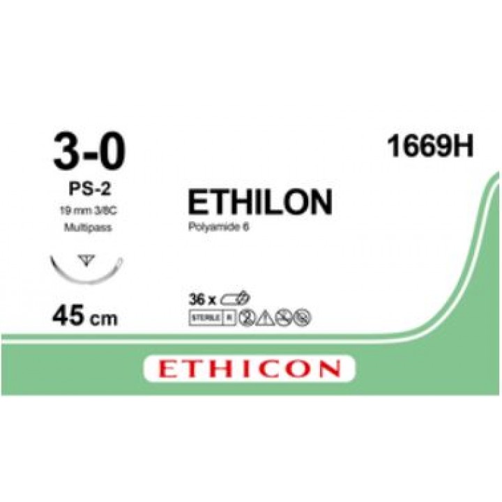 1669H - ETHILON BLACK 3/0 (45cm) with 19mm  ⅜ CIRCLE REVERSE CUTTING P NEEDLE 
