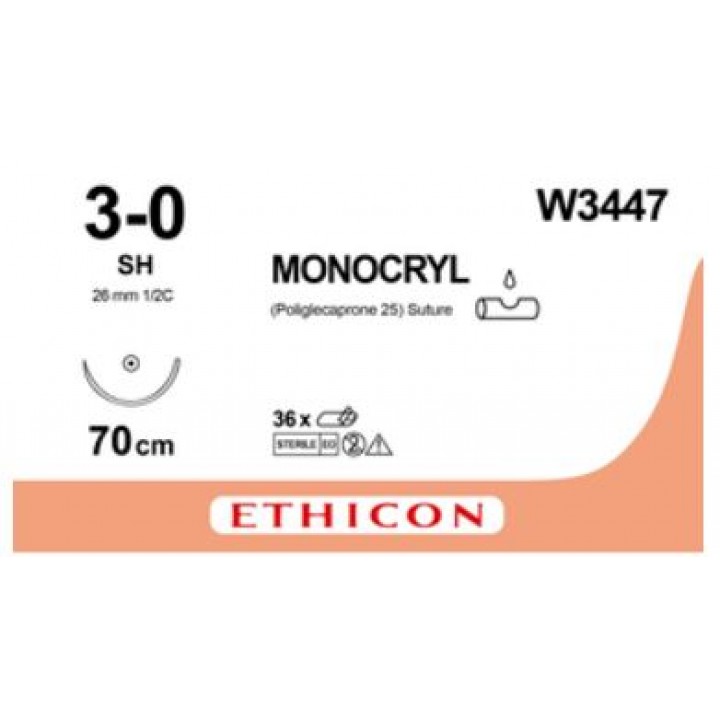 MONOCRYL VIOLET 3/0 (70CM) 26MM ½ CIRCLE TAPER POINT PLUS NEEDLE