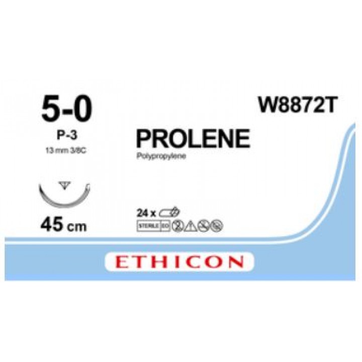 W8872T - PROLENE BLUE 5/0 (45CM) 13MM ⅜ CIRCLE REVERSE CUTTING P NEEDLE