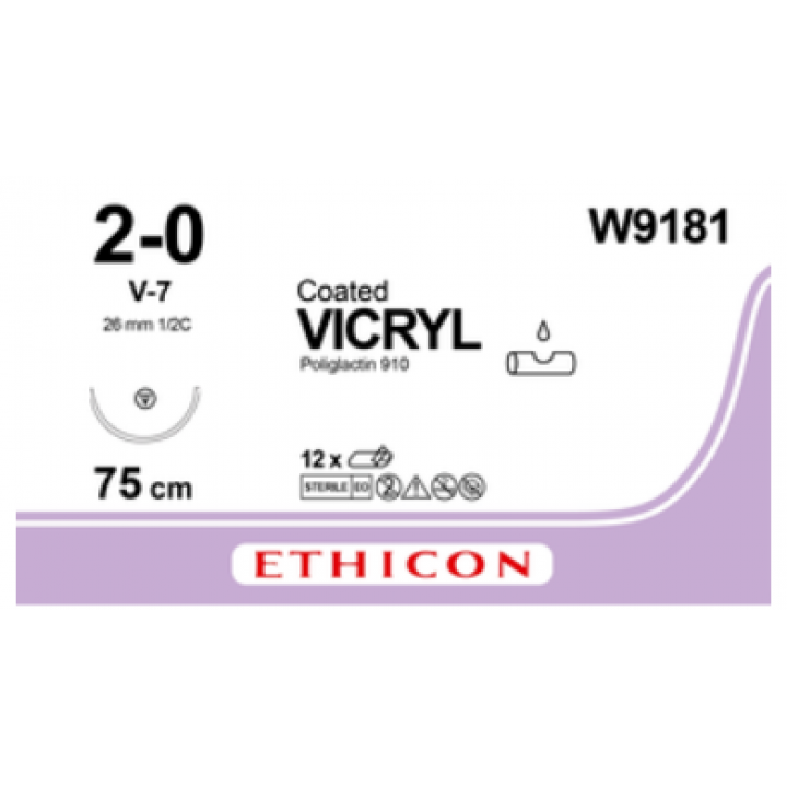 VICRYL VIOLET 2/0 (75CM) 26MM ½ CIRCLE TAPERCUT NEEDLE