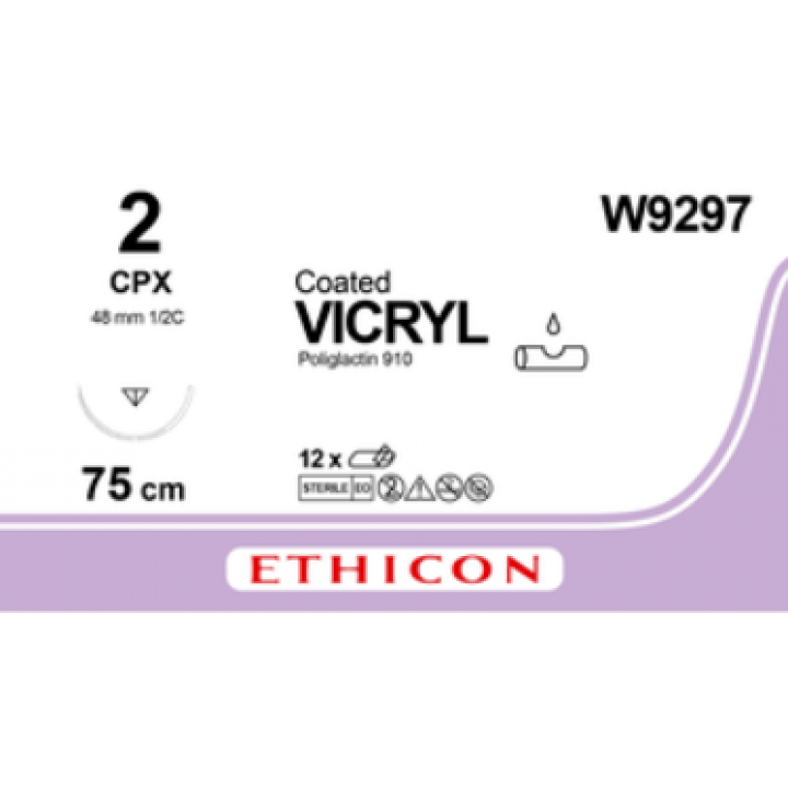 W9297 - VICRYL VIOLET 2 (75CM) 48MM ½ CIRCLE REVERSE CUTTING NEEDLE