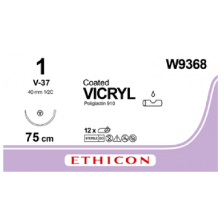 VICRYL VIOLET 1 (75CM) 40MM ½ CIRCLE TAPERCUT NEEDLE
